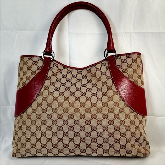 Gucci vintage Red and Brown Monogram Tote Bag - Picture 2 of 10